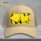 Yellow Black Giraffe Yellow Centered Hearts Novelty License Plate Hat Mesh / Khaki