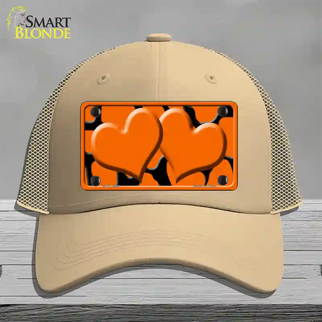 Orange Black Giraffe Orange Centered Hearts Novelty License Plate Hat Mesh / Khaki