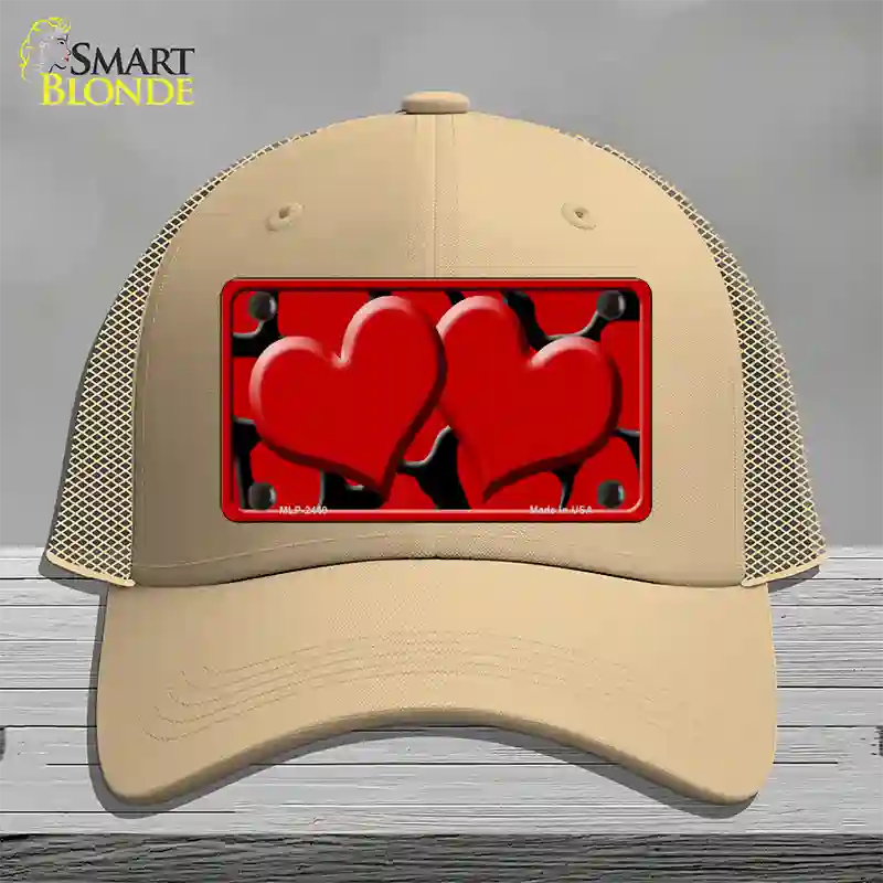 Red Black Giraffe Red Centered Hearts Novelty License Plate Hat Mesh / Khaki