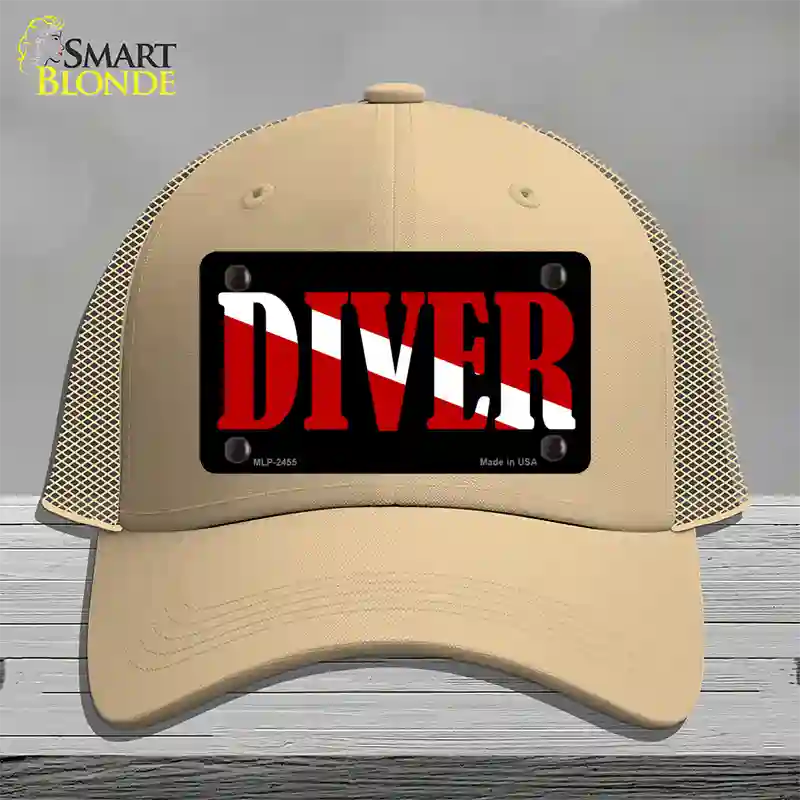 Scuba Diver Novelty License Plate Hat Mesh / Khaki