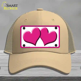 Solid Pink Centered Hearts White Novelty License Plate Hat Mesh / Khaki