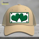 Solid Green Centered Hearts White Novelty License Plate Hat Mesh / Khaki