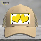 Solid Yellow Centered Hearts White Novelty License Plate Hat Mesh / Khaki