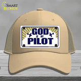 God Is My Pilot Novelty License Plate Hat Mesh / Khaki