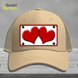 Solid Red Centered Hearts White Novelty License Plate Hat Mesh / Khaki