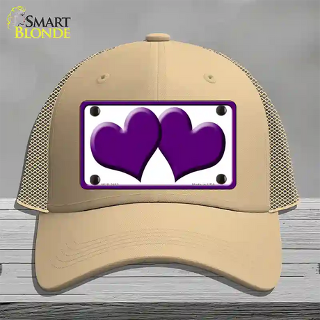 Solid Purple Centered Hearts White Novelty License Plate Hat Mesh / Khaki