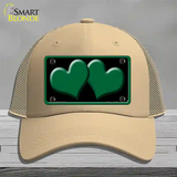 Solid Green Centered Hearts Black Novelty License Plate Hat Mesh / Khaki