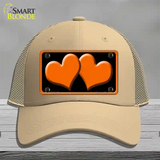 Solid Orange Centered Hearts Black Novelty License Plate Hat Mesh / Khaki