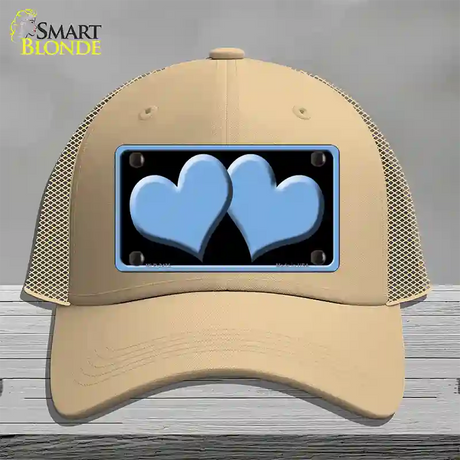 Solid Light Blue Centered Hearts Black Novelty License Plate Hat Mesh / Khaki