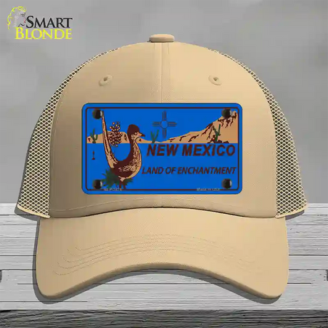 Roadrunner Blue New Mexico Novelty License Plate Hat Mesh / Khaki