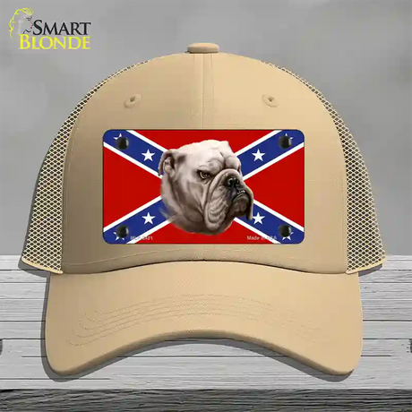 Confederate Flag Bulldog Novelty License Plate Hat Mesh / Khaki