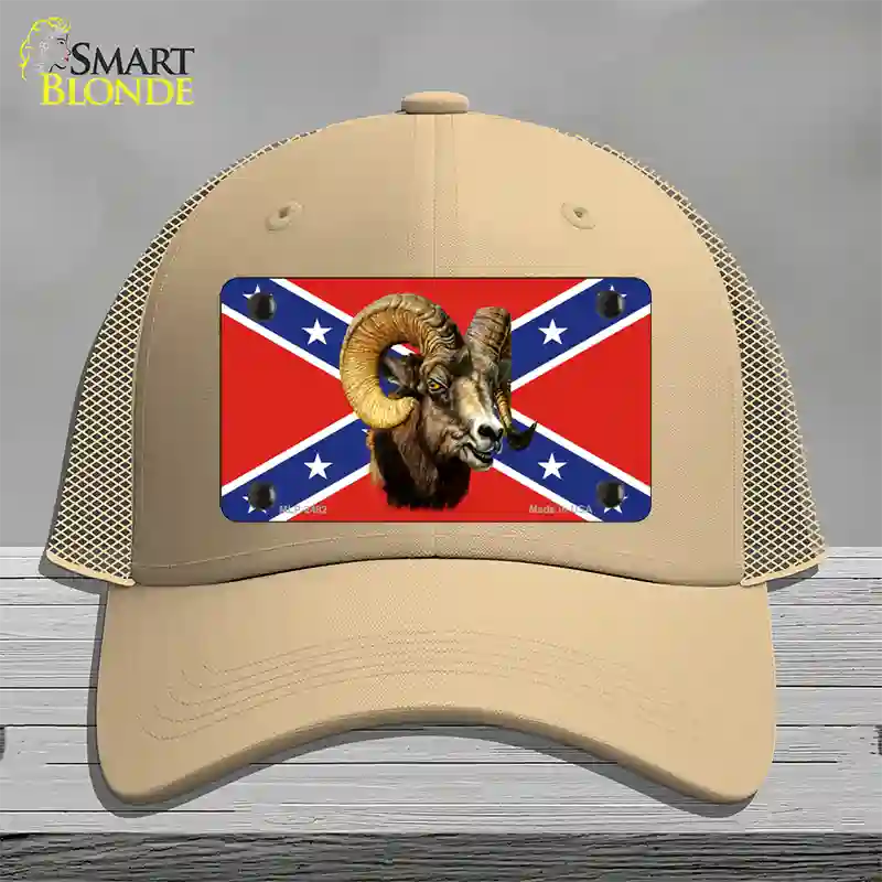 Confederate Flag Ram Novelty License Plate Hat Mesh / Khaki