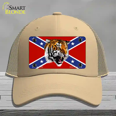 Confederate Flag Tiger Novelty License Plate Hat Mesh / Khaki