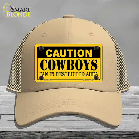 Caution Cowboys Novelty License Plate Hat Mesh / Khaki