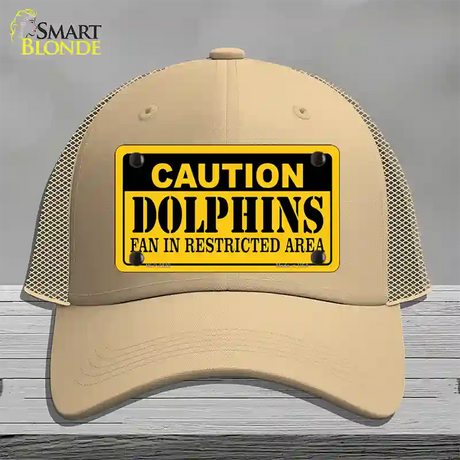 Caution Dolphins Novelty License Plate Hat Mesh / Khaki