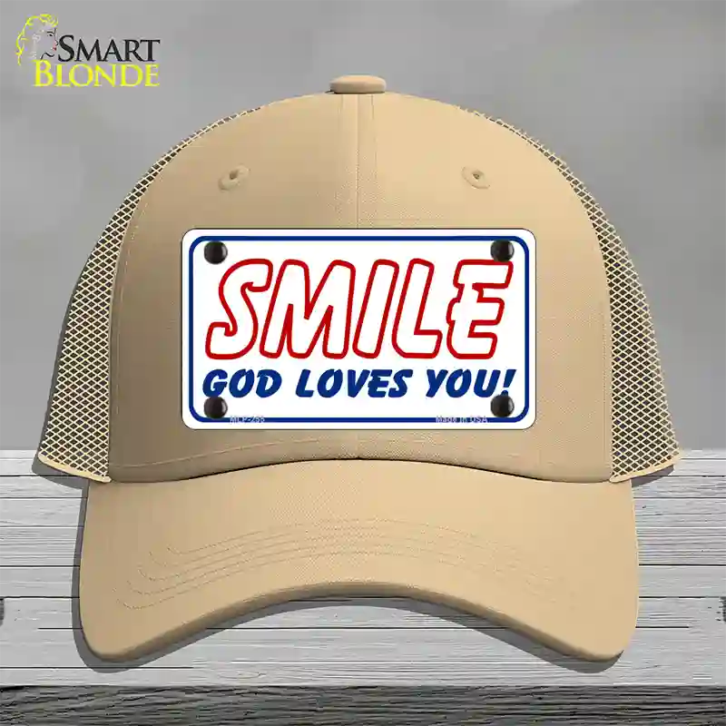 Smile God Loves You Novelty License Plate Hat Mesh / Khaki