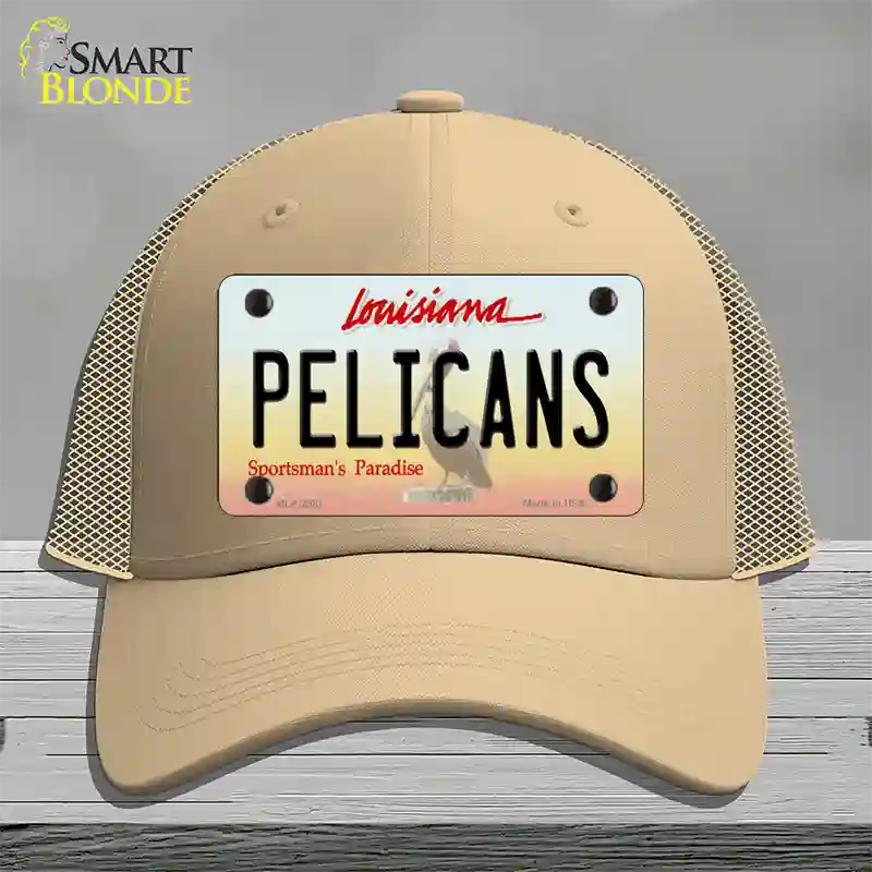 Pelicans Louisiana State Novelty License Plate Hat Mesh / Khaki