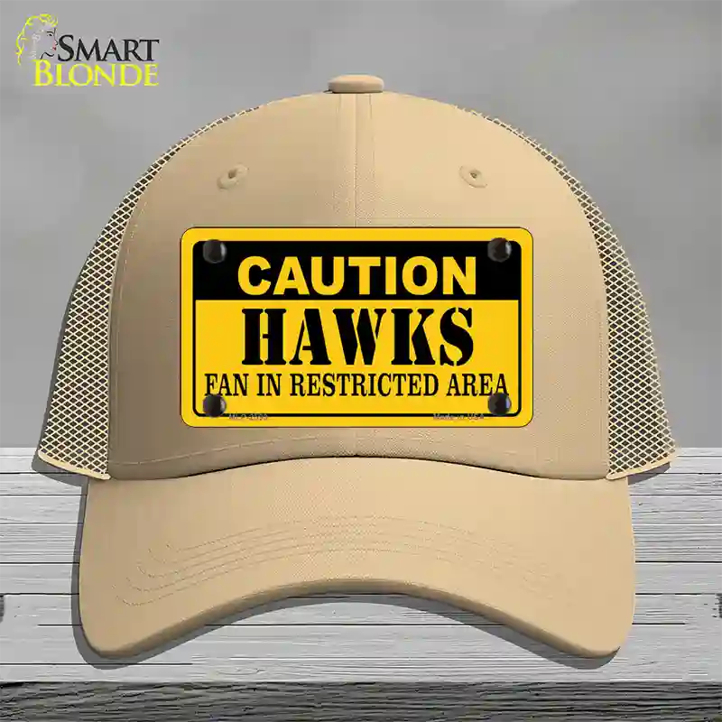 Caution Hawks Fan Novelty License Plate Hat Mesh / Khaki