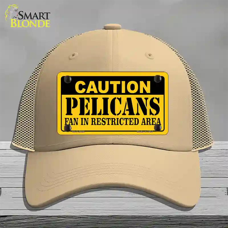 Caution Pelicans Fan Novelty License Plate Hat Mesh / Khaki