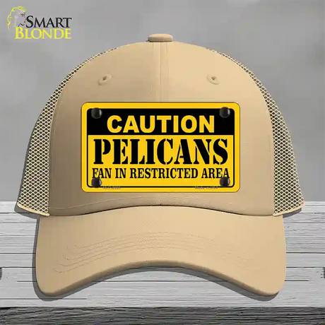 Caution Pelicans Fan Novelty License Plate Hat Mesh / Khaki