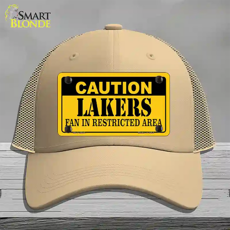 Caution Lakers Fan Novelty License Plate Hat Mesh / Khaki