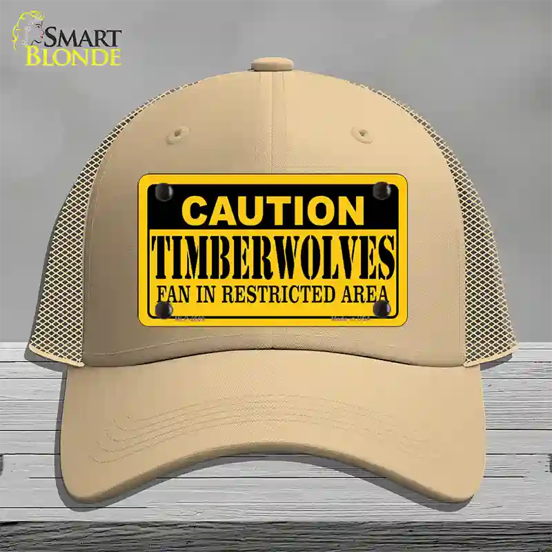 Caution Timberwolves Fan Novelty License Plate Hat Mesh / Khaki