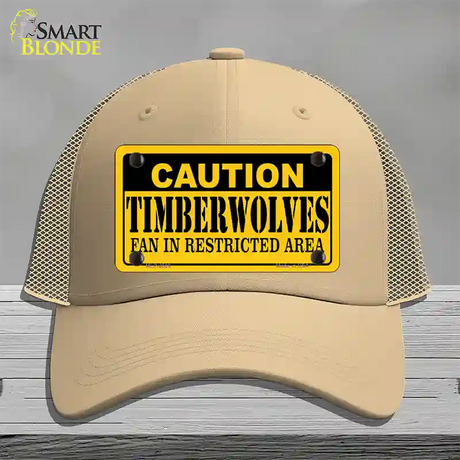 Caution Timberwolves Fan Novelty License Plate Hat Mesh / Khaki