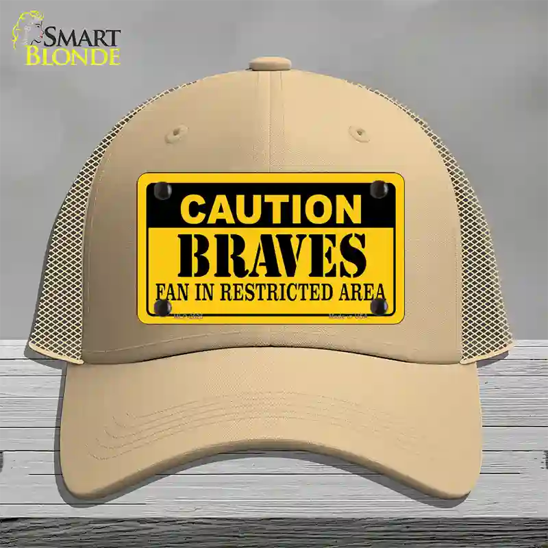 Caution Braves Fan Novelty License Plate Hat Mesh / Khaki