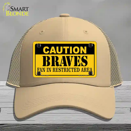 Caution Braves Fan Novelty License Plate Hat Mesh / Khaki