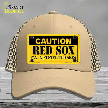 Caution Red Sox Fan Novelty License Plate Hat Mesh / Khaki