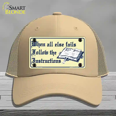 Follow Instructions Novelty License Plate Hat Mesh / Khaki