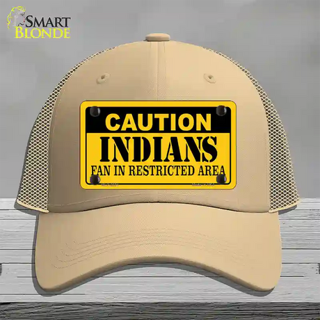 Caution Indians Fan Novelty License Plate Hat Mesh / Khaki