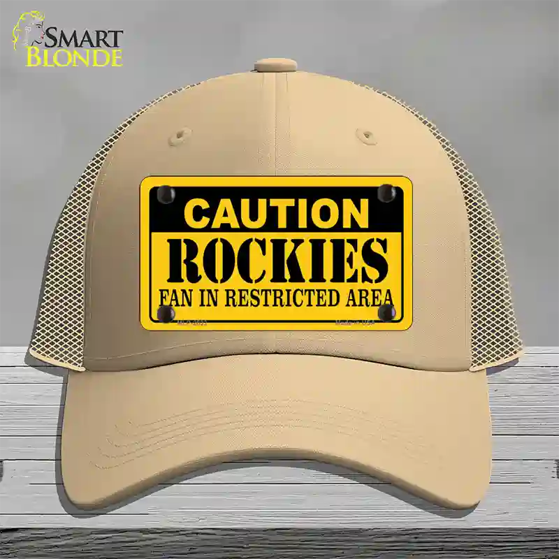 Caution Rockies Fan Novelty License Plate Hat Mesh / Khaki