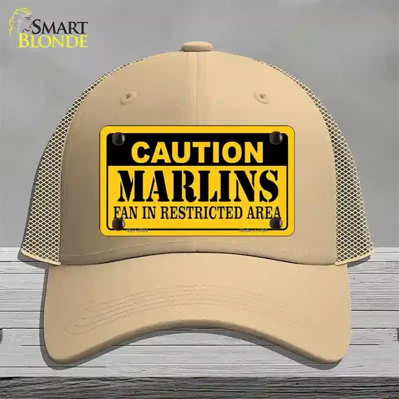 Caution Marlins Fan Novelty License Plate Hat Mesh / Khaki