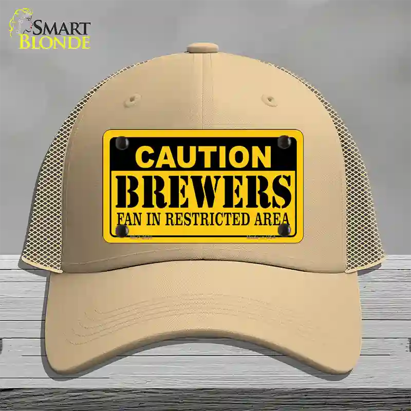 Caution Brewers Fan Novelty License Plate Hat Mesh / Khaki