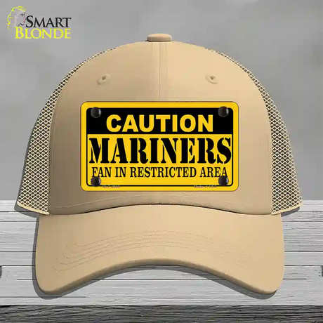 Caution Mariners Fan Novelty License Plate Hat Mesh / Khaki