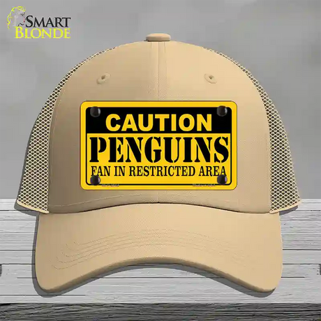 Caution Penguins Novelty License Plate Hat Mesh / Khaki