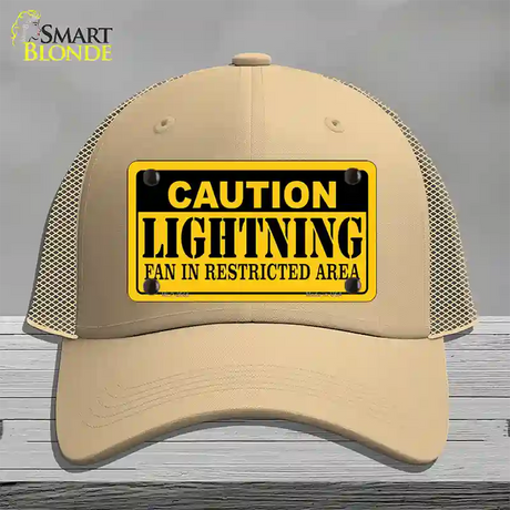 Caution Lightning Novelty License Plate Hat Mesh / Khaki