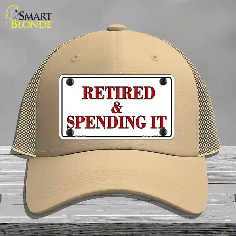 Retired And Spending It Novelty License Plate Hat Mesh / Khaki