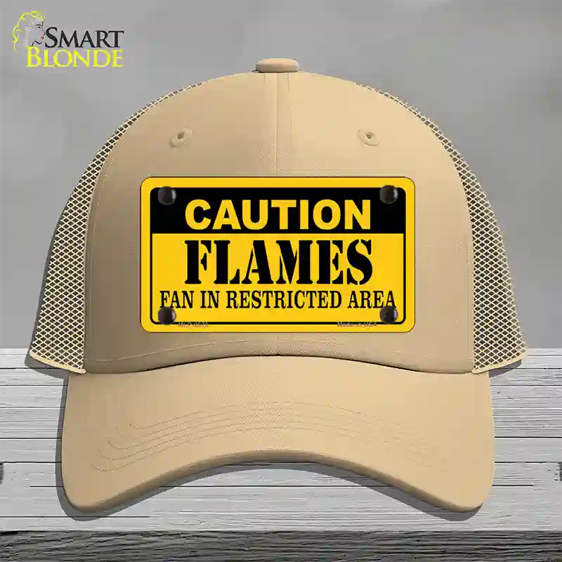 Caution Flames Novelty License Plate Hat Mesh / Khaki