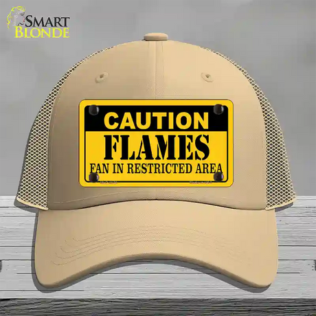 Caution Flames Novelty License Plate Hat Mesh / Khaki