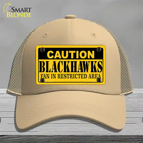 Caution Blackhawks Novelty License Plate Hat Mesh / Khaki