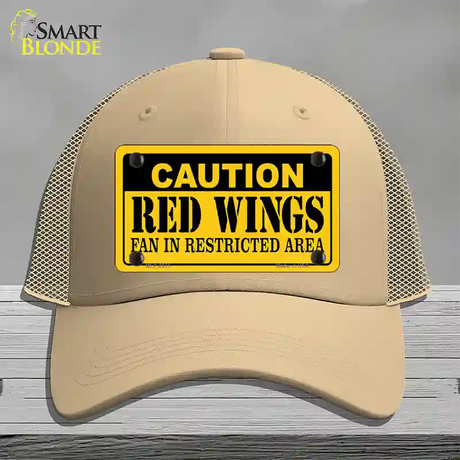 Caution Red Wings Novelty License Plate Hat Mesh / Khaki