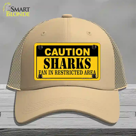 Caution Sharks Novelty License Plate Hat Mesh / Khaki