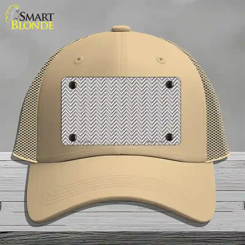 Grey White Chevron Novelty License Plate Hat Mesh / Khaki