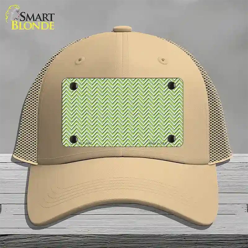 Lime Green White Chevron Novelty License Plate Hat Mesh / Khaki