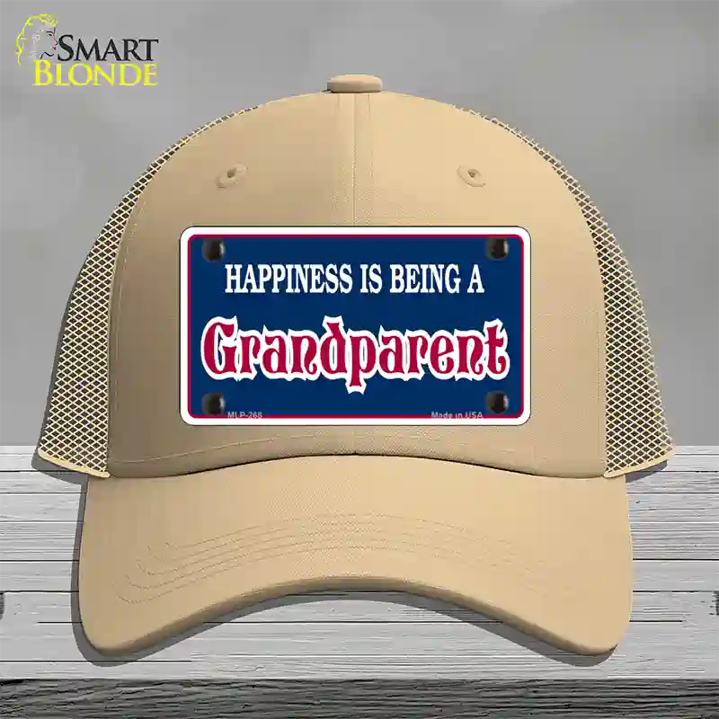 Happiness Being Grandparent Novelty License Plate Hat Mesh / Khaki