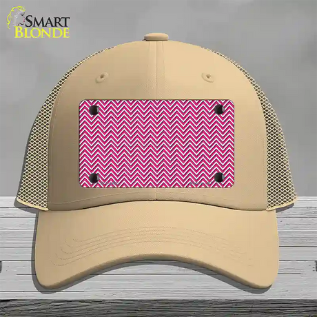 Pink White Chevron Novelty License Plate Hat Mesh / Khaki