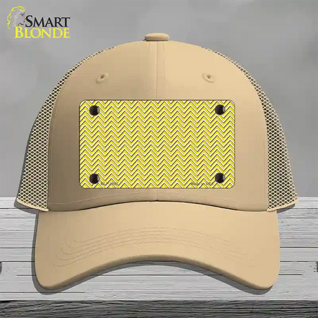 Yellow White Chevron Novelty License Plate Hat Mesh / Khaki