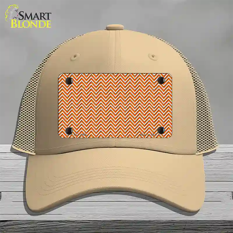 Orange White Chevron Novelty License Plate Hat Mesh / Khaki